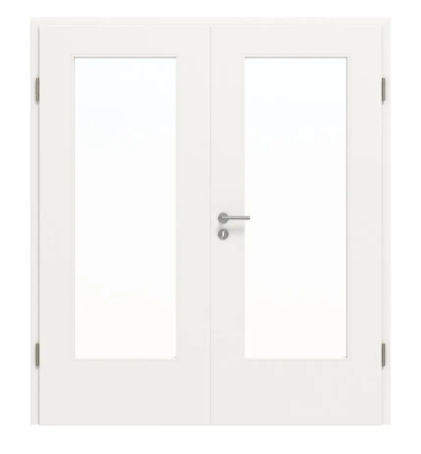 JELD-WEN drzwi dwuskrzydłowe klasyczne biały błyszczący podobny do RAL 9016 ExpertLack z przeszkleniem LÖ-33 z ościeżnicą