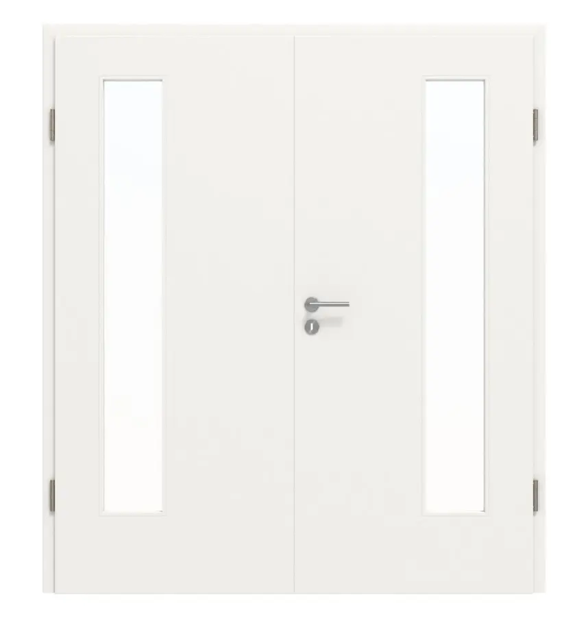 JELD-WEN Drzwi dwuskrzydłowe Classic biały błyszczący podobny do RAL 9016 ExpertLack z przeszkleniem LÖ-72 po stronie zawiasów z ościeżnicą