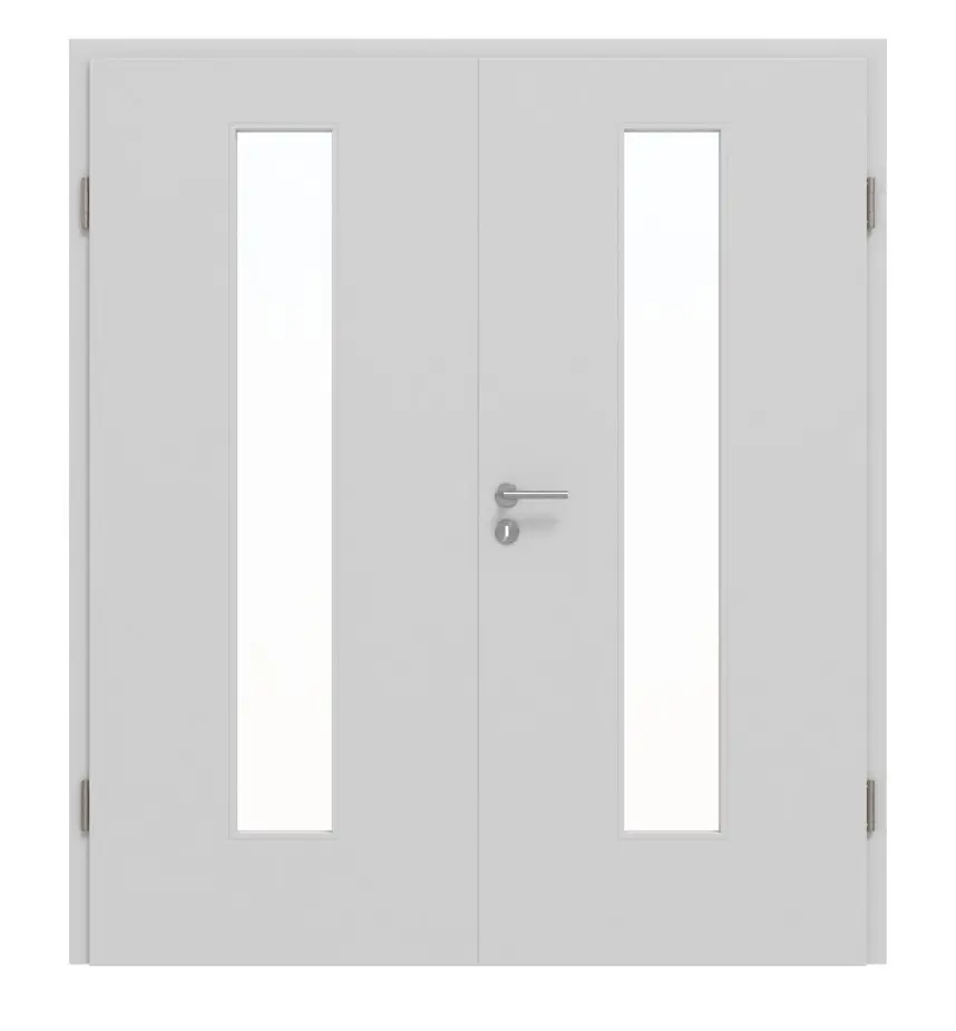 JELD-WEN Podwójne drzwi Classic Nickelgrau podobne do RAL 7047 Lakier Expert z przeszkleniem LÖ-72 pośrodku z ościeżnicą