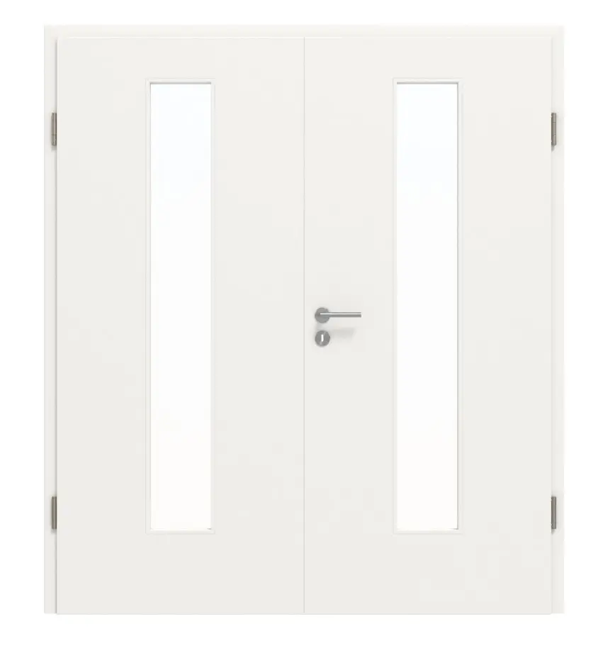 JELD-WEN drzwi 2-skrzydłowe klasyczne biały błyszczący podobny do RAL 9016 ExpertLack z przeszkleniem LÖ-72 na środku z ościeżnicą