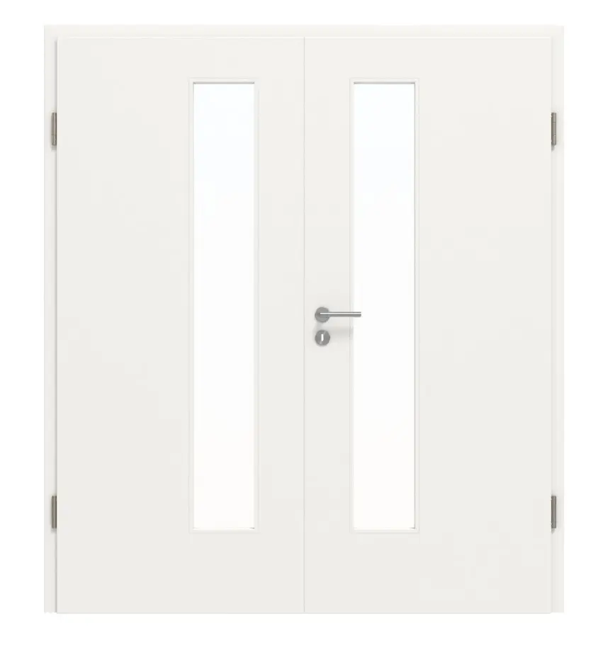 JELD-WEN Podwójne drzwi skrzydłowe Classic Brillantweiß podobne. RAL 9016 Lakier Expert z przeszkleniem na światło LÖ-72 od strony zamka z ościeżnicą