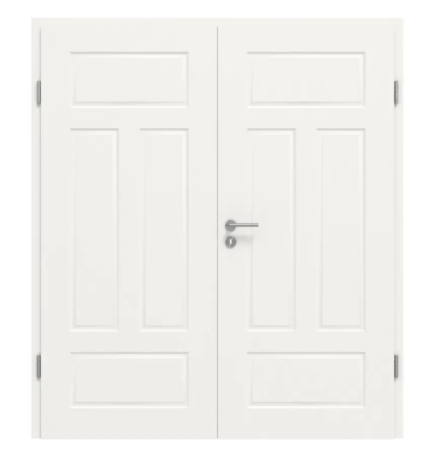 Widok frontowy klasycznych drzwi dwuskrzydłowych 3.14 biały lakier z ościeżnicą - Classen