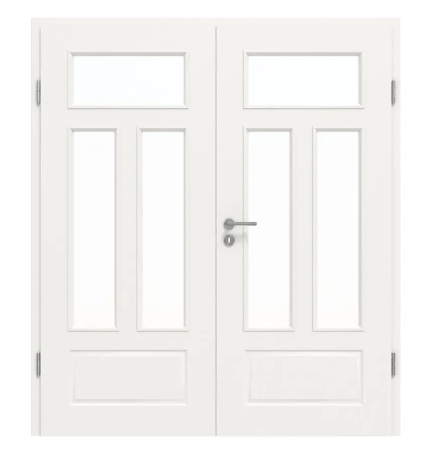 Widok frontowy klasycznych drzwi dwuskrzydłowych 3.15 biały lakier z ościeżnicą - Classen