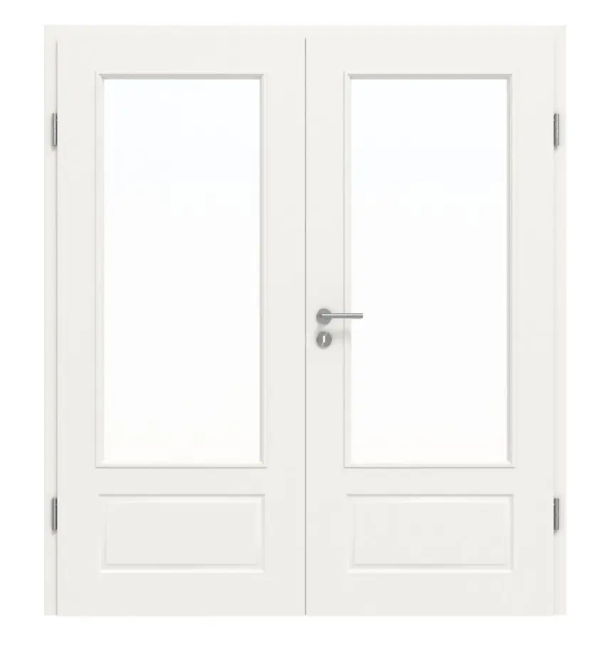 Widok frontowy klasycznych drzwi dwuskrzydłowych 3.16 biały lakier z ościeżnicą - Classen