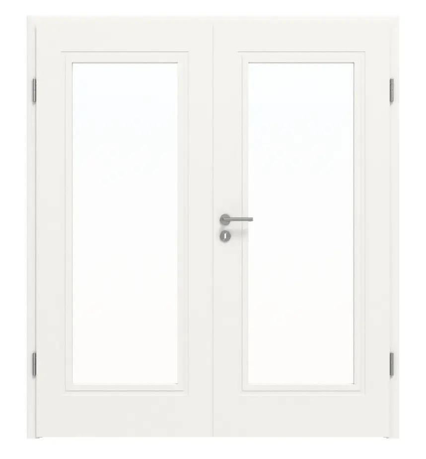 Drzwi dwuskrzydłowe Cofi 10 Premium biały lakier RAL 9016 z przeszkleniem LA-01 z ościeżnicą