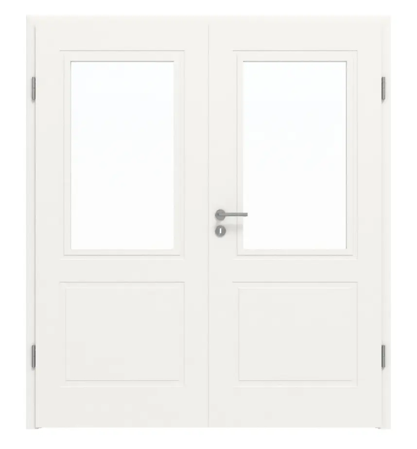 Drzwi dwuskrzydłowe Cofi 20 Premium biały lakier RAL 9016 z przeszkleniem LA-01 z ościeżnicą