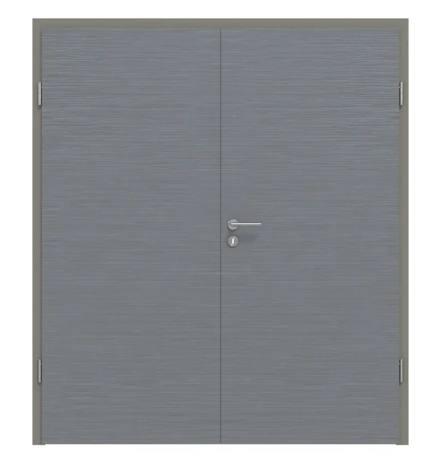 Widok frontowy drzwi dwuskrzydłowe strukturyzowana Hygge szary Basic z ościeżnica - Huga