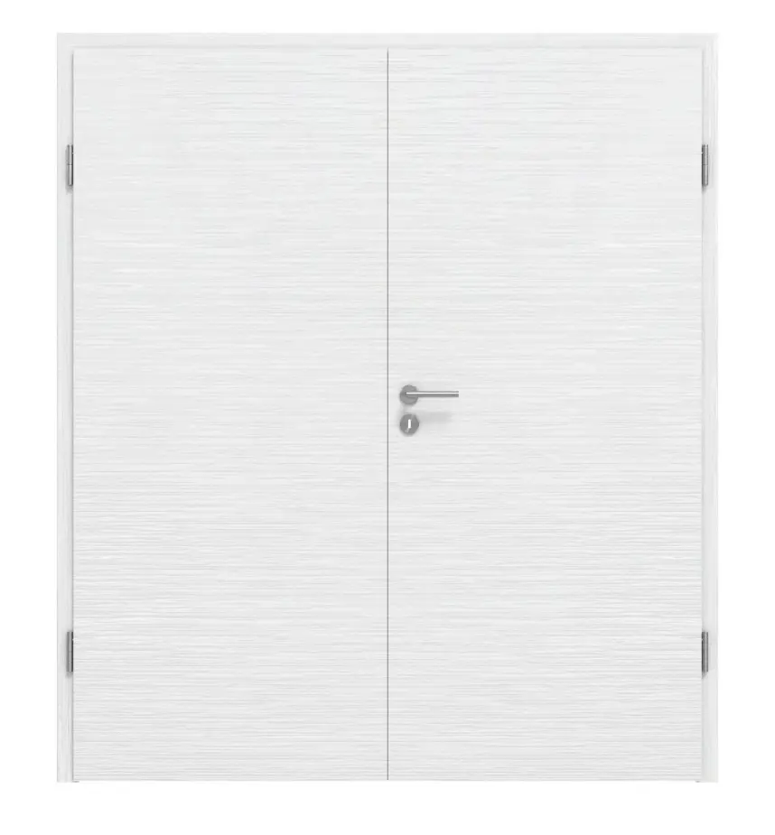 Widok frontowy drzwi dwuskrzydłowych biel strukturyzowana Basic z ościeżnicą - Huga