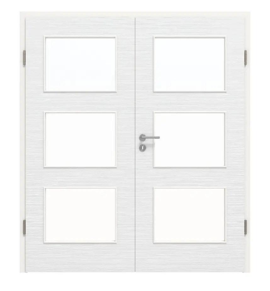 Widok frontowy – drzwi dwuskrzydłowe LA 11 biel strukturyzowana Basic w tym ościeżnica - Huga