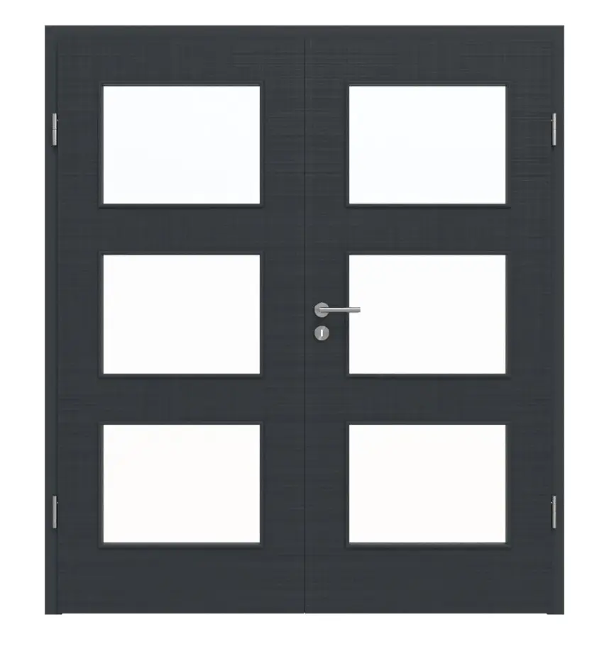 Widok frontowy drzwi dwuskrzydłowych LA 11 Cotton like antracyt Basic z ościeżnicą - Huga