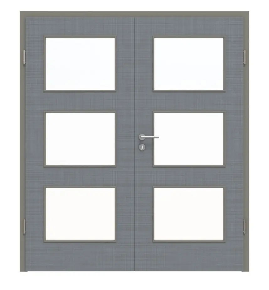 Widok frontowy drzwi dwuskrzydłowych LA 11 Cotton like Hygge szary Basic z ościeżnicą - Huga