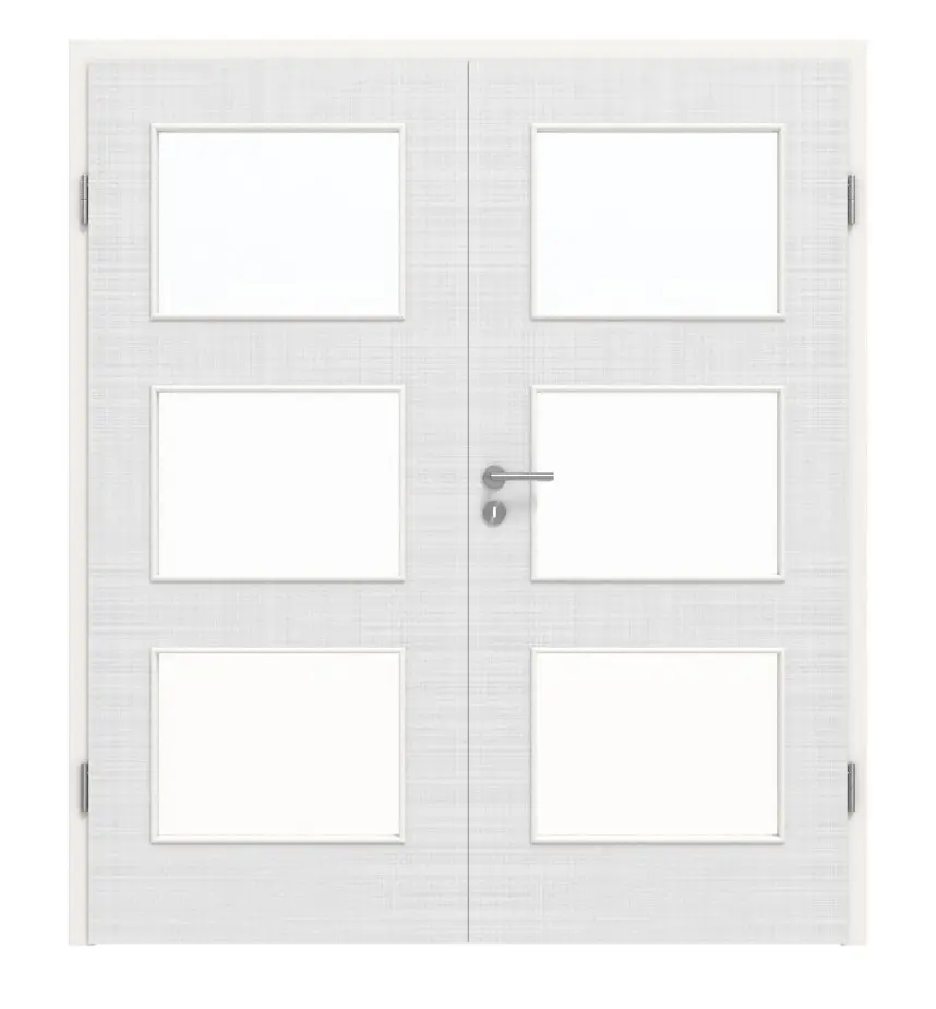 Widok frontowy drzwi dwuskrzydłowych LA 11 biel bawełniana Basic z ościeżnicą - Huga