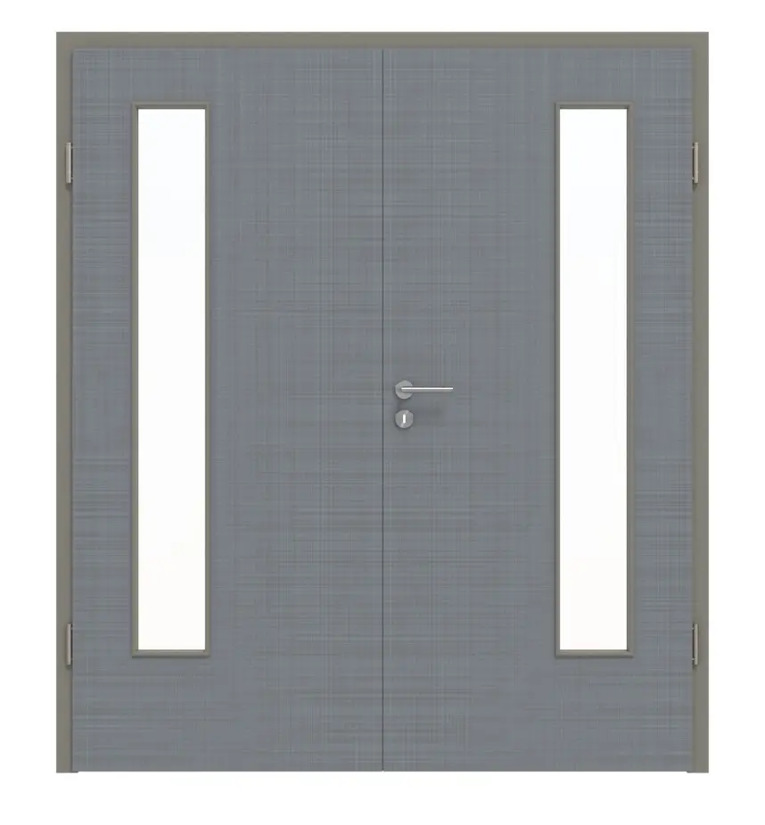 Widok frontowy drzwi dwuskrzydłowych LA 24 po stronie zawiasów Cotton like Hygge szary Basic z ościeżnicą - Huga