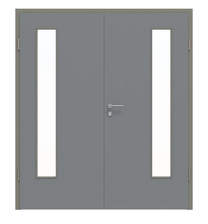 HÖRMANN drzwi dwuskrzydłowe ultramatowy szary stalowy Proline Concepto z przeszkleniem LA 24 po stronie zawiasów z ościeżnicą