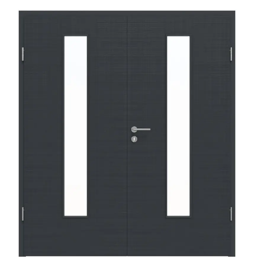 Widok frontowy drzwi dwuskrzydłowych LA 24 Cotton like antracyt Basic z ościeżnicą - Huga