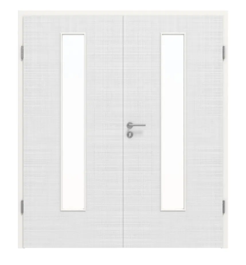 Widok frontowy drzwi dwuskrzydłowych LA 24 biel bawełniana Basic z ościeżnicą - Huga