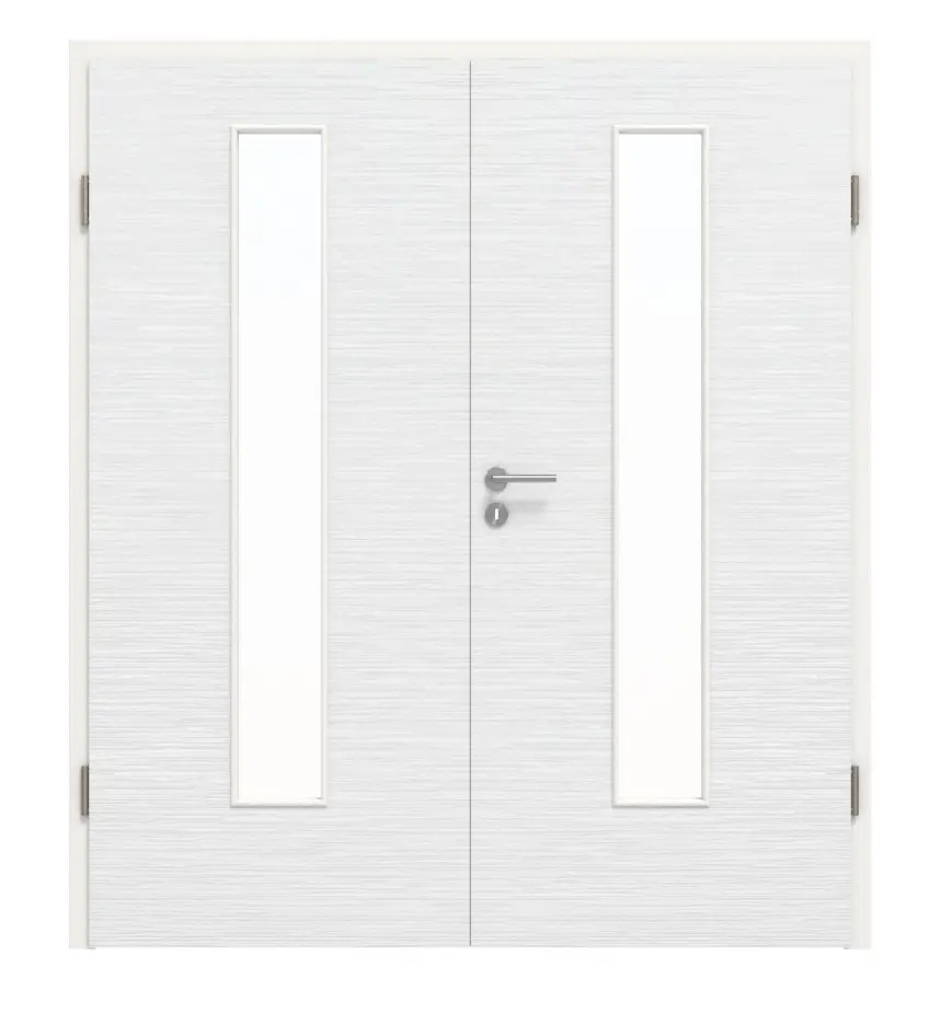Widok frontowy drzwi dwuskrzydłowych LA 24 biel strukturyzowana Basic z ościeżnicą - Huga