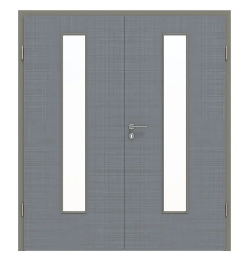 Widok frontowy drzwi dwuskrzydłowych LA 24 na środku Cotton like Hygge szary Basic z ościeżnicą - Huga