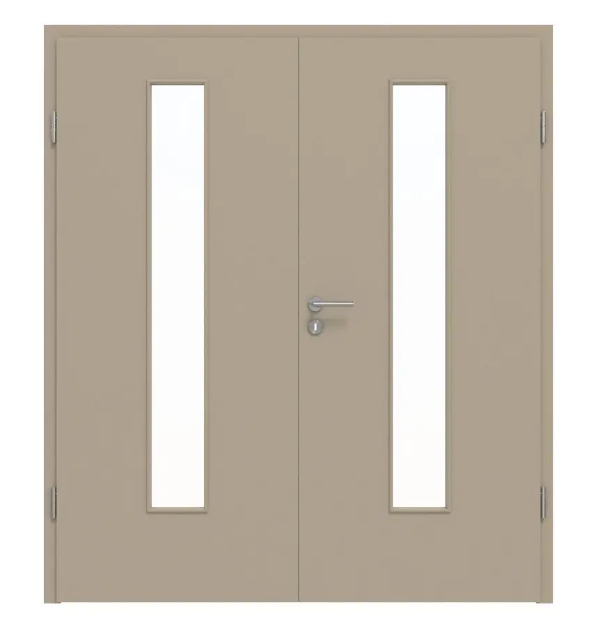 HÖRMANN drzwi dwuskrzydłowe ultramatowy taupe (kolor ciemnoszaro-brązowy) Proline Concepto z przeszkleniem LA 24 i ościeżnicą