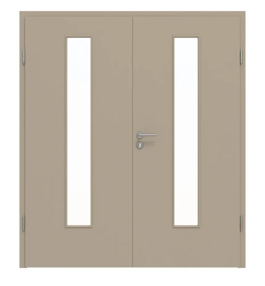 Widok frontowy drzwi dwuskrzydłowych LA 24 ultramatowy taupe (kolor ciemnoszaro-brązowy) Basic z ościeżnicą - Huga