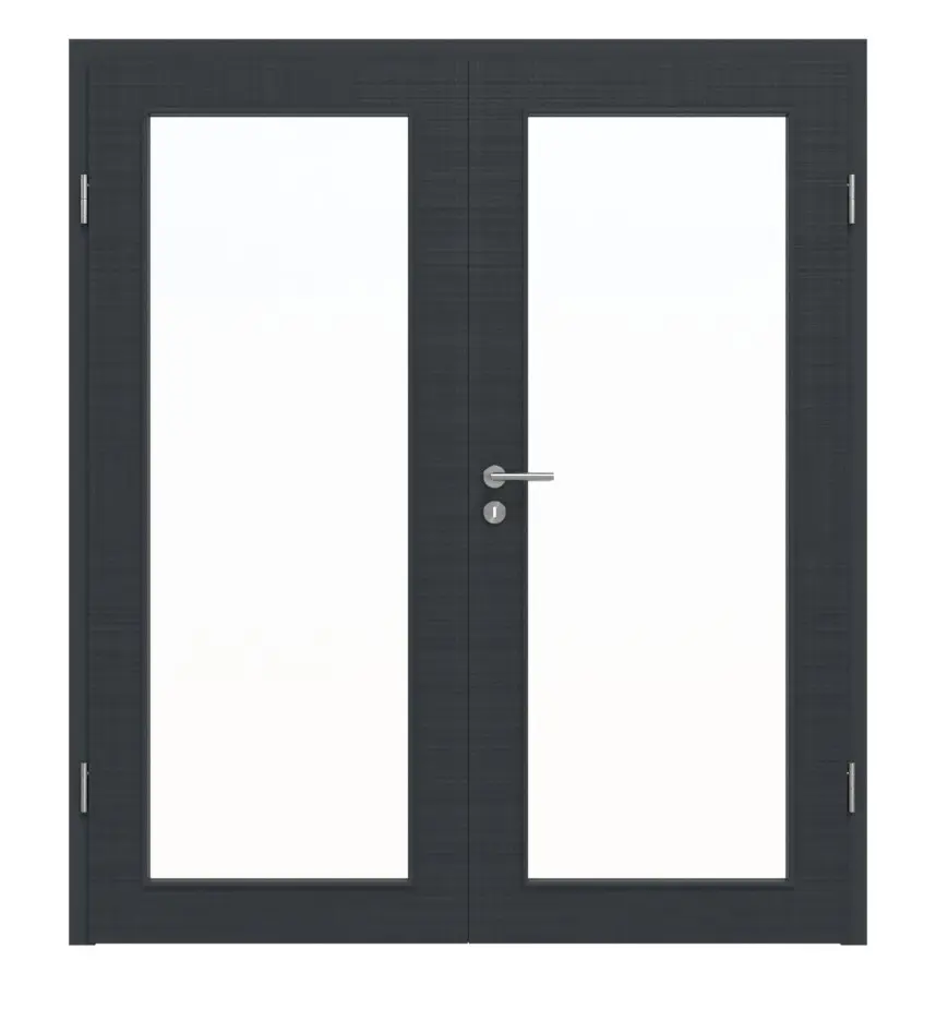 Widok frontowy drzwi dwuskrzydłowych LA 27 Cotton like antracyt Basic z ościeżnicą - Huga