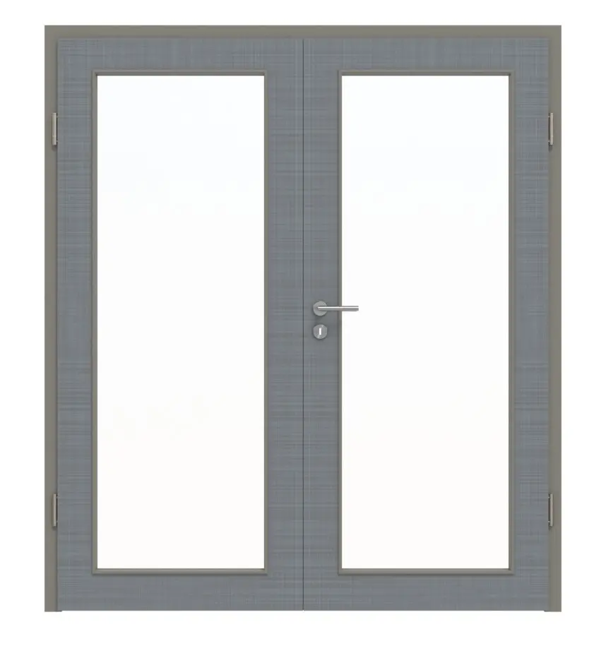 Widok frontowy drzwi dwuskrzydłowych LA 27 Cotton like Hygge szary Basic z ościeżnicą - Huga