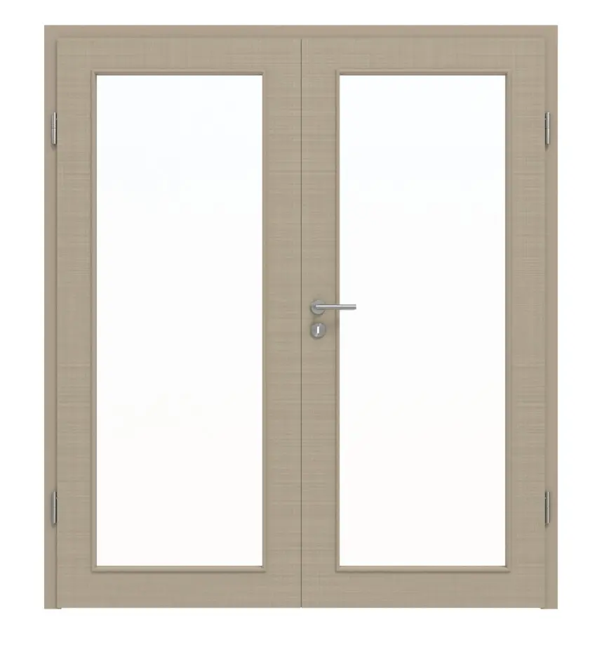 Widok frontowy drzwi dwuskrzydłowych LA 27 Cotton like taupe (kolor ciemnoszaro-brązowy) Basic z ościeżnicą - Huga