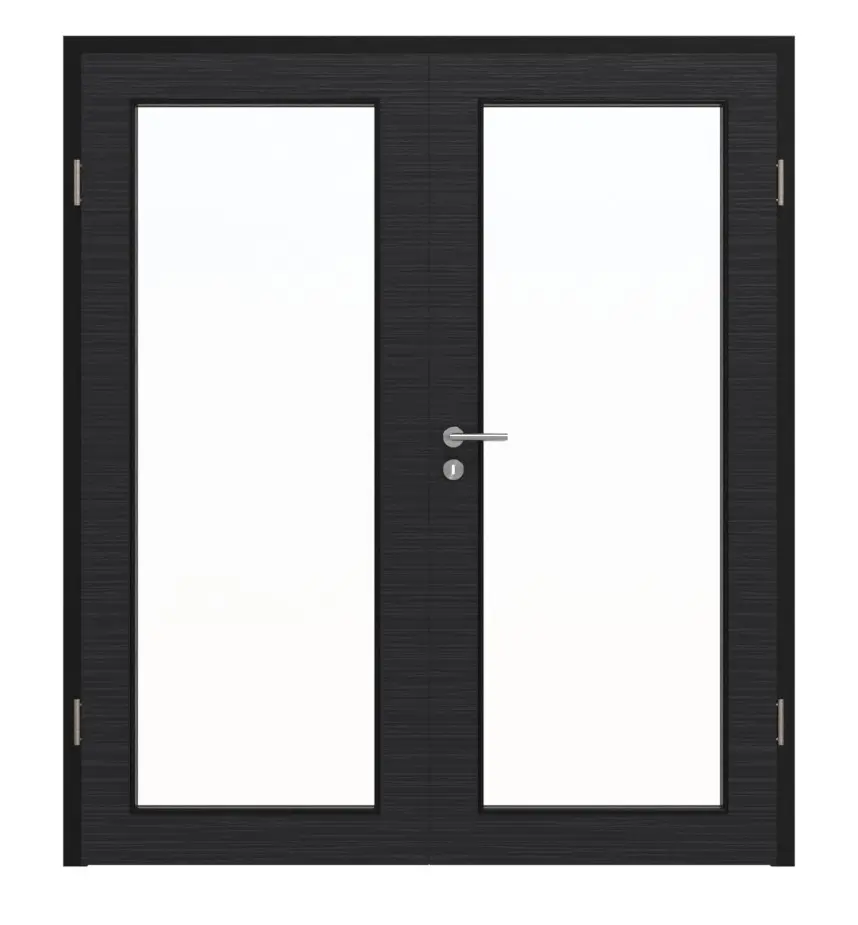Widok frontowy marki HÖRMANN drzwi dwuskrzydłowe Łupek czarny Proline Concepto z przeszkleniem LA 27 z ościeżnicą