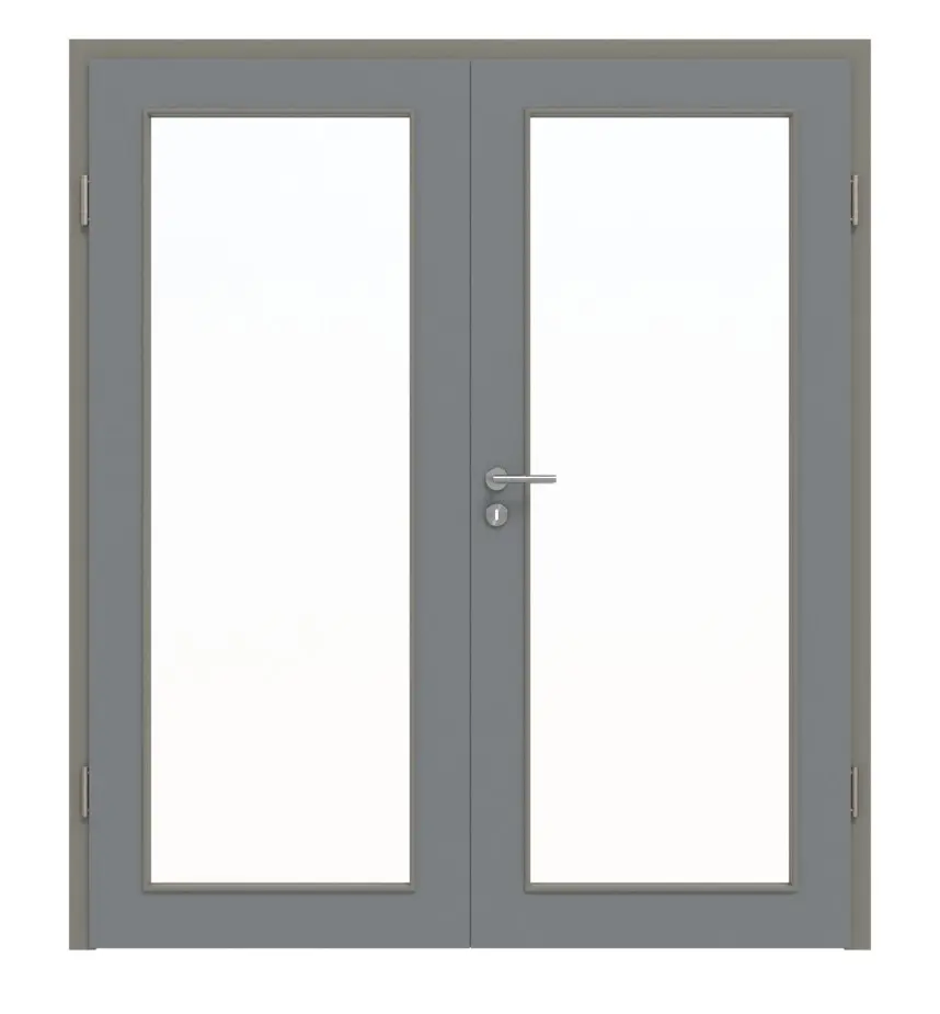 HÖRMANN drzwi dwuskrzydłowe ultramat w kolorze szary pył Proline Concepto z przeszkleniem LA 27 z ościeżnicą