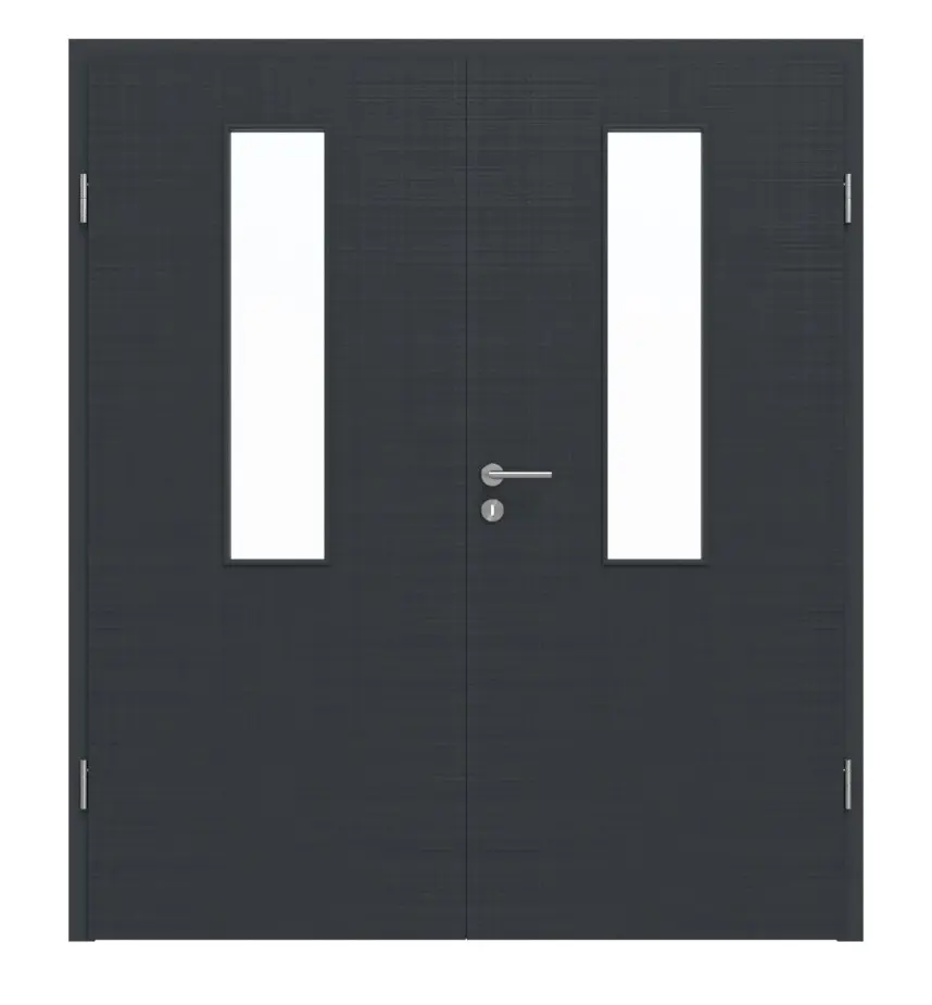 Widok frontowy: drzwi dwuskrzydłowe LA 4 Cotton like antracyt Basic, w tym ościeżnica – Huga