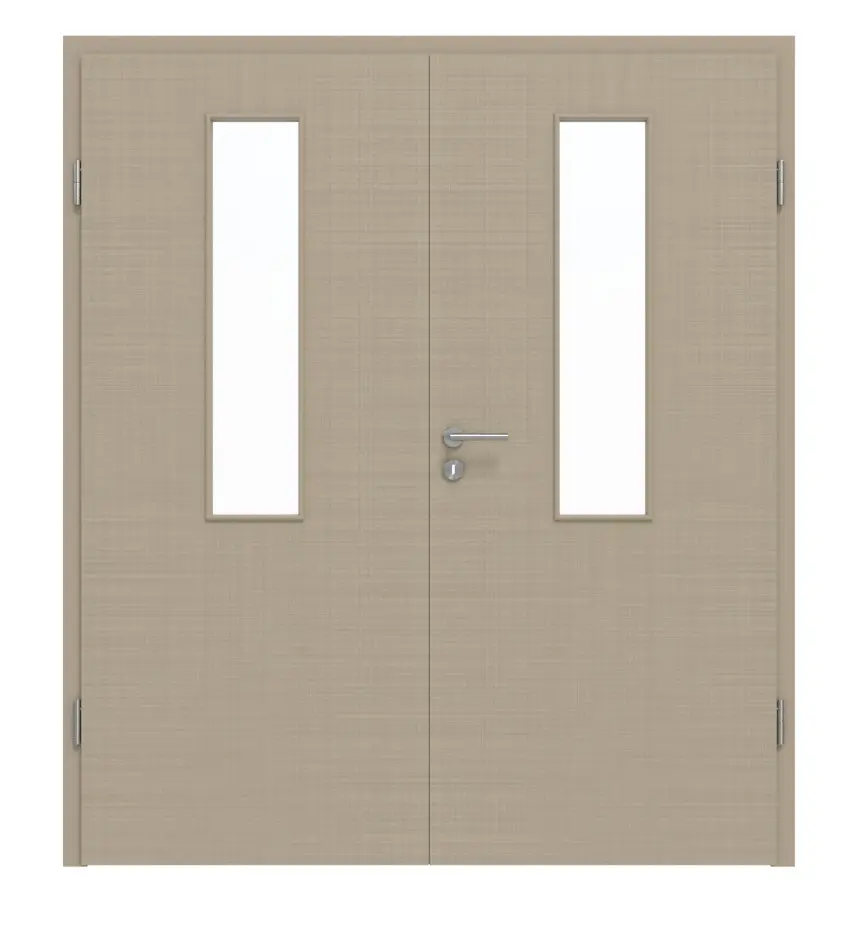 Widok frontowy drzwi dwuskrzydłowych LA 4 Cotton like taupe (kolor ciemnoszaro-brązowy) Basic w zestawie z ościeżnicą - Huga