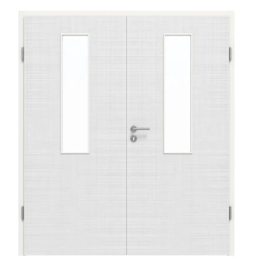 Widok frontowy drzwi dwuskrzydłowych LA 4 biel bawełniana Basic z ościeżnicą - Huga