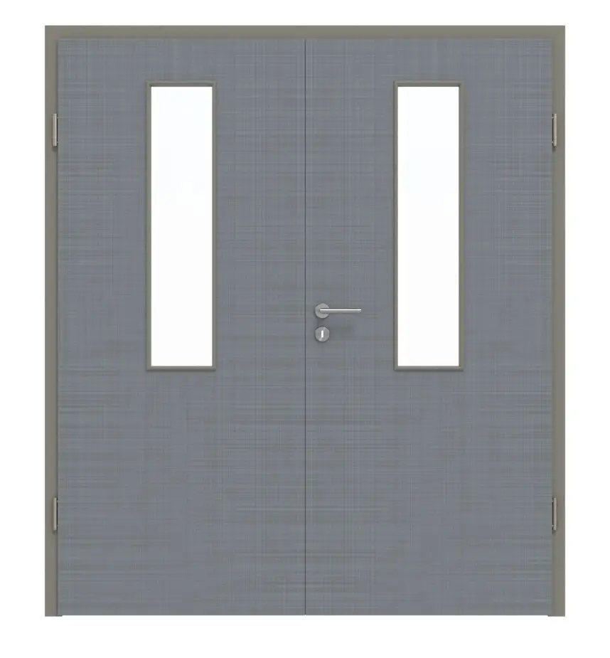 Widok frontowy drzwi dwuskrzydłowych 4 LA na środku Cotton like Hygge szary Basic wraz z ościeżnicą - Huga