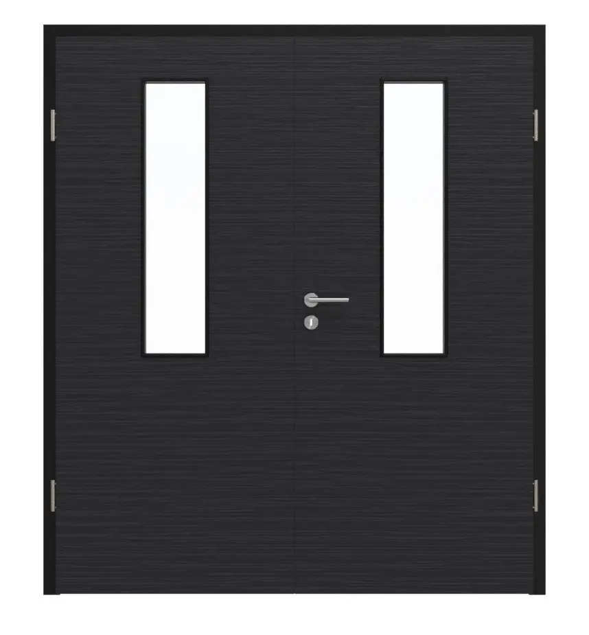 Widok frontowy firmy HÖRMANN drzwi dwuskrzydłowe Łupek czarny Proline Concepto z przeszkleniem 4 LA na środku z ościeżnicą
