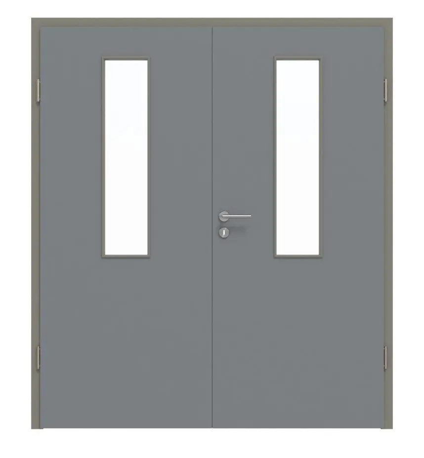 HÖRMANN drzwi dwuskrzydłowe ultramatowy szary stalowy Proline Concepto z przeszkleniem 4 LA na środku z ościeżnicą