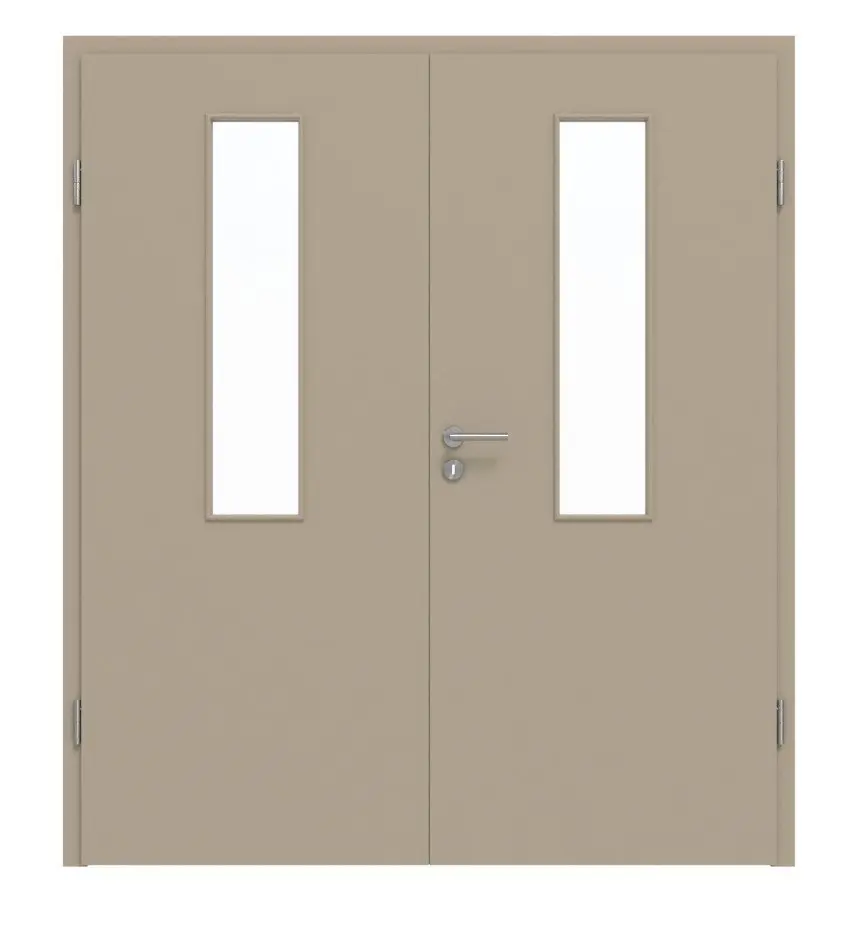 HÖRMANN drzwi dwuskrzydłowe ultramatowy taupe (kolor ciemnoszaro-brązowy) Proline Concepto z przeszkleniem LA 4 z ościeżnicą