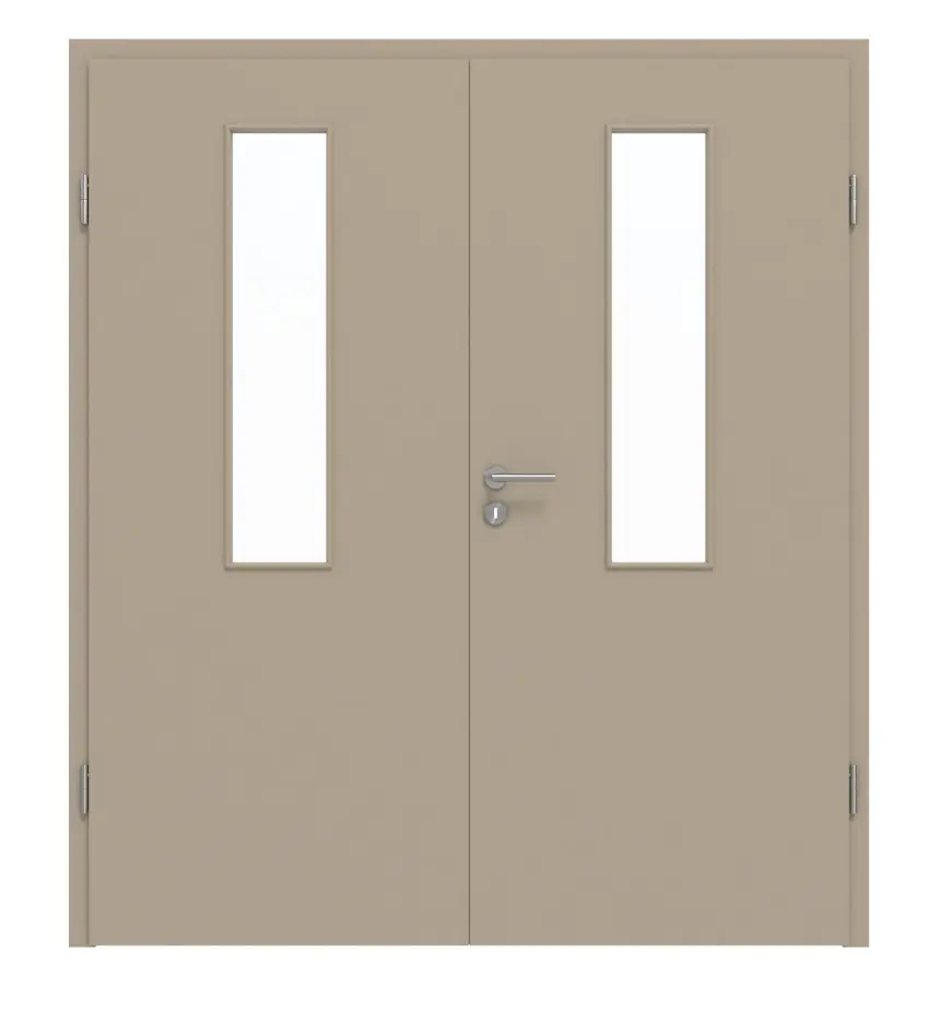 Widok frontowy drzwi dwuskrzydłowych LA 4 ultramatowy taupe (kolor ciemnoszaro-brązowy) Basic z ościeżnicą - Huga