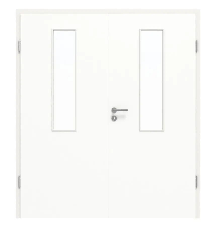 Widok frontowy drzwi dwuskrzydłowe LA 4 biel ultramatowa Basic z ościeżnica - Huga