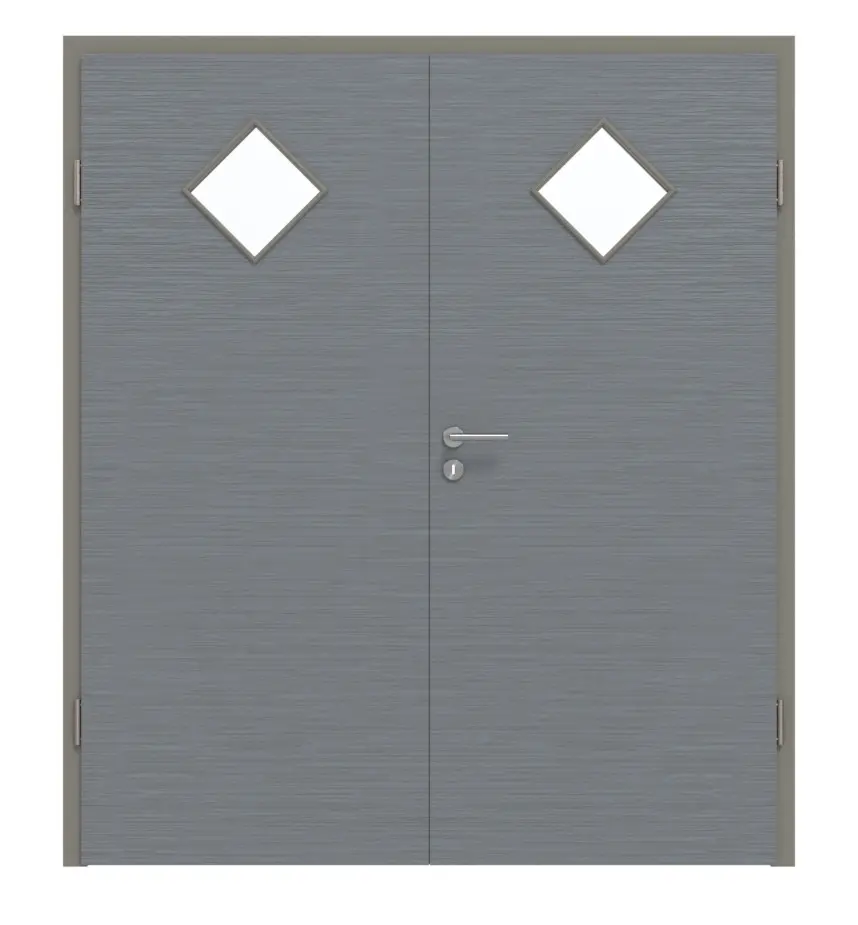 Widok frontowy drzwi dwuskrzydłowych LA 6 Raute strukturyzowana Hygge szary Basic z ościeżnicą - Huga