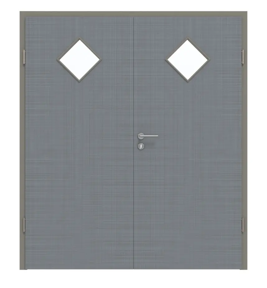 Widok frontowy drzwi dwuskrzydłowych LA 6 romb Cotton like Hygge szary Basic z ościeżnicą - Huga