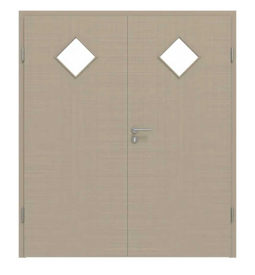 Widok frontowy drzwi dwuskrzydłowych LA 6 Cotton like taupe (kolor ciemnoszaro-brązowy) Basic z ościeżnicą - Huga