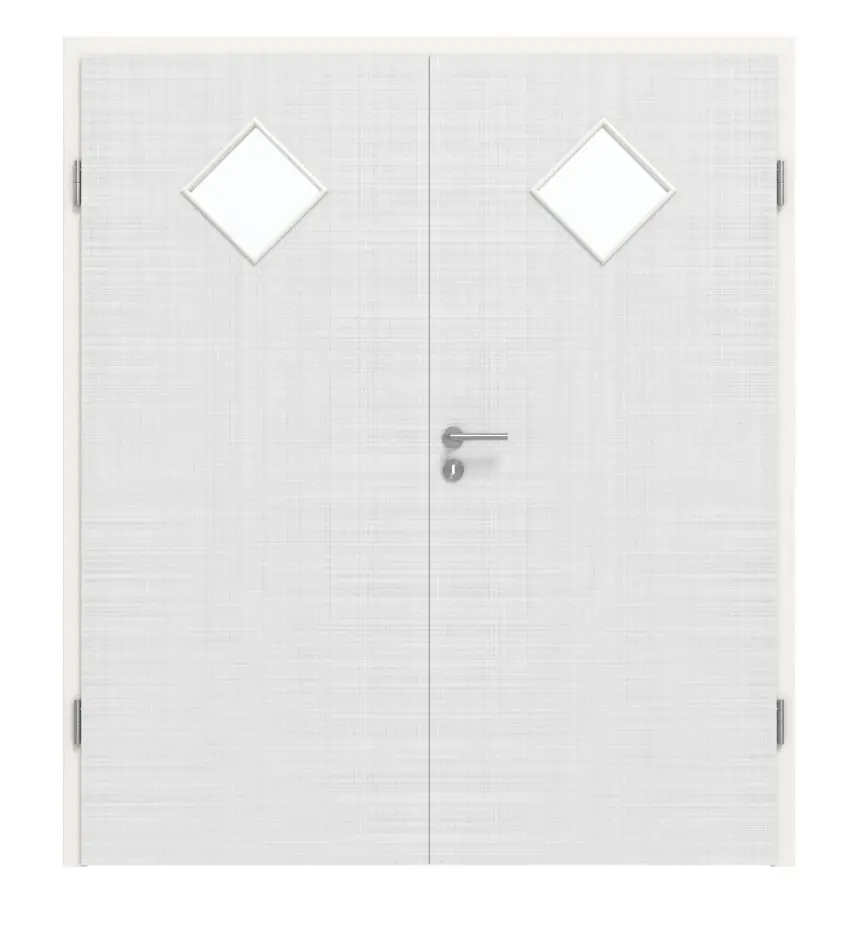 Widok frontowy drzwi dwuskrzydłowych LA 6 biel bawełniana Basic z ościeżnicą - Huga