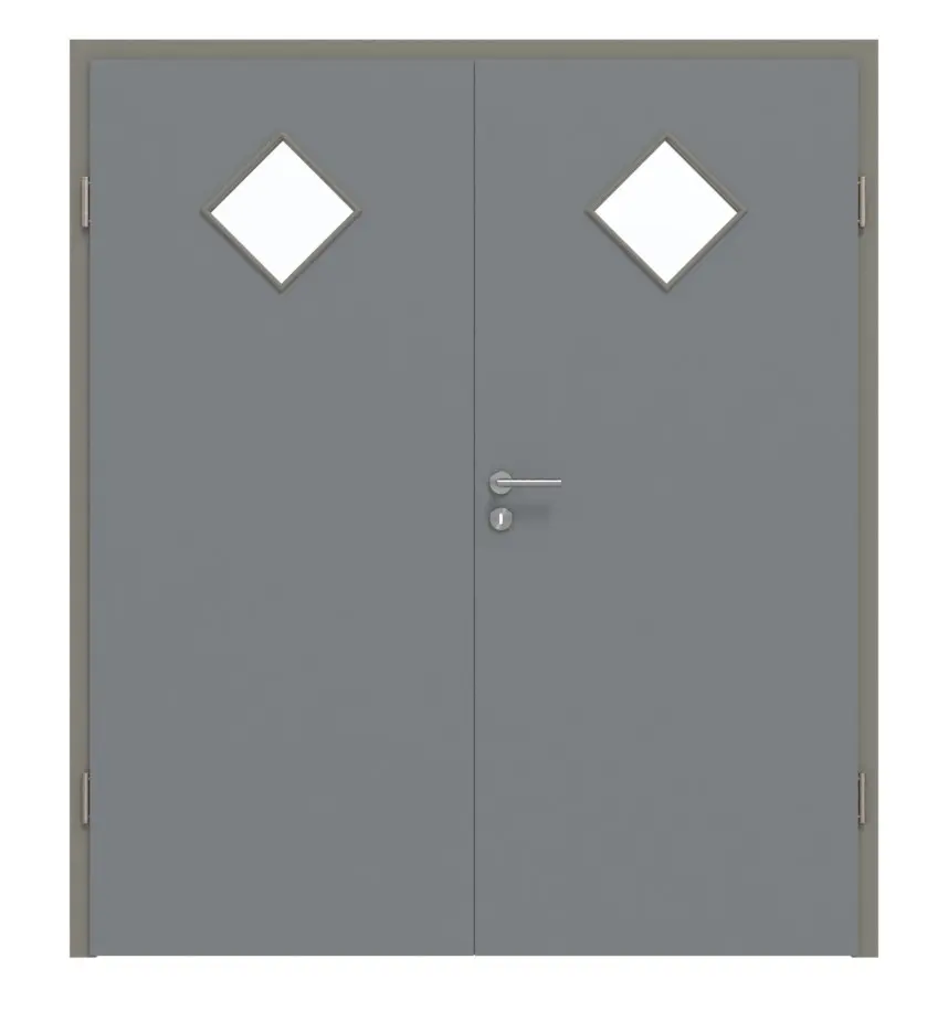 Widok frontowy drzwi dwuskrzydłowych LA 6 Raute ultramatowy Hygge szary Basic z ościeżnicą - Huga