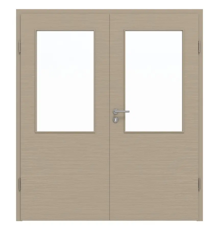Widok frontowy drzwi dwuskrzydłowe LA 7 strukturyzowana taupe (kolor ciemnoszaro-brązowy) Basic z ościeżnica - Huga