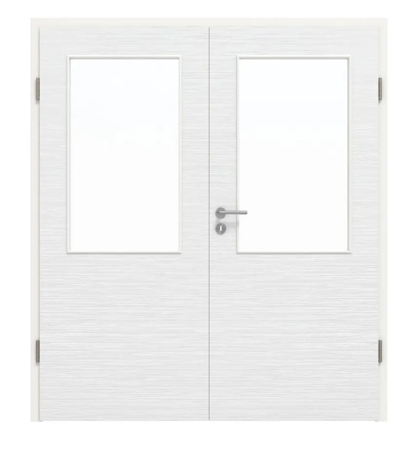 Widok frontowy drzwi 2-skrzydłowych LA 7 biel strukturyzowana Basic z ościeżnicą - Huga