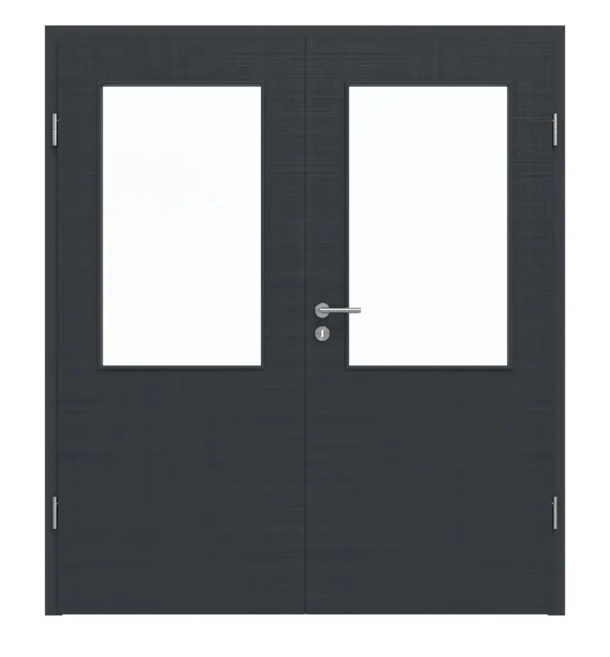 Widok frontowy drzwi dwuskrzydłowych LA 7 Cotton like antracyt Basic z ościeżnicą - Huga