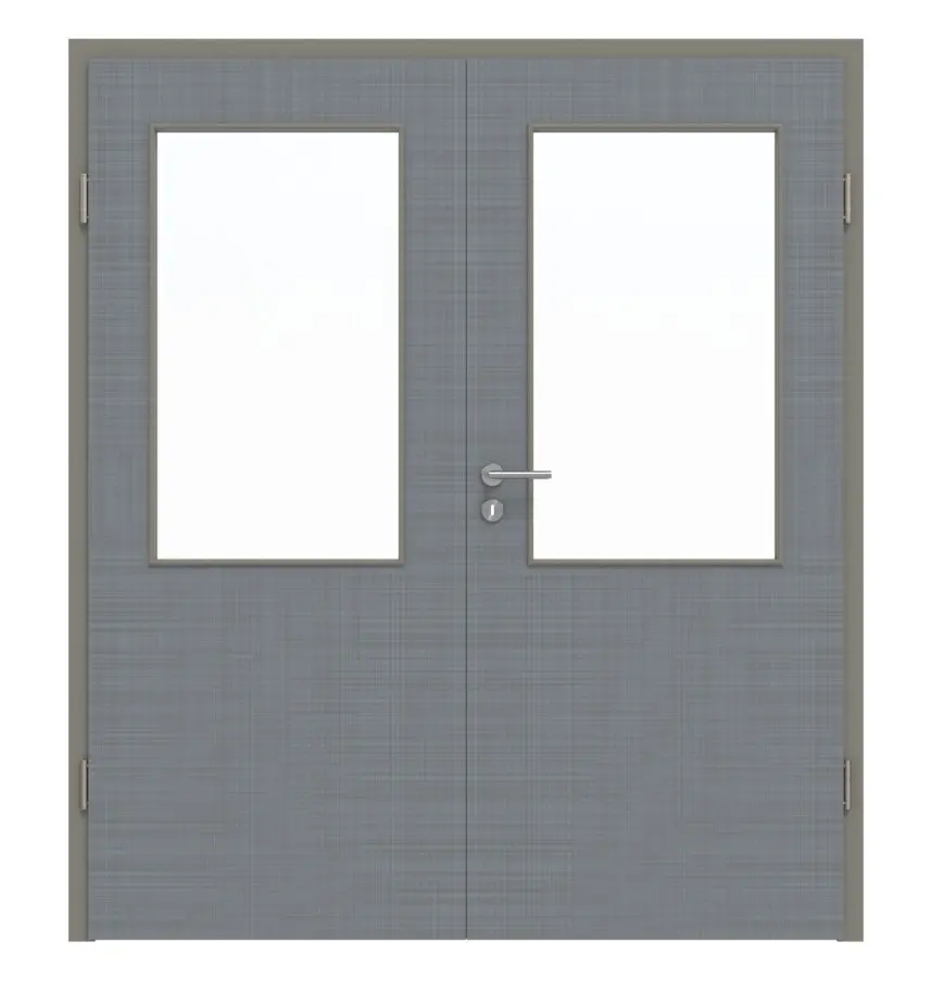 Widok frontowy drzwi dwuskrzydłowych LA 7 Cotton like Hygge szary Basic z ościeżnicą - Huga