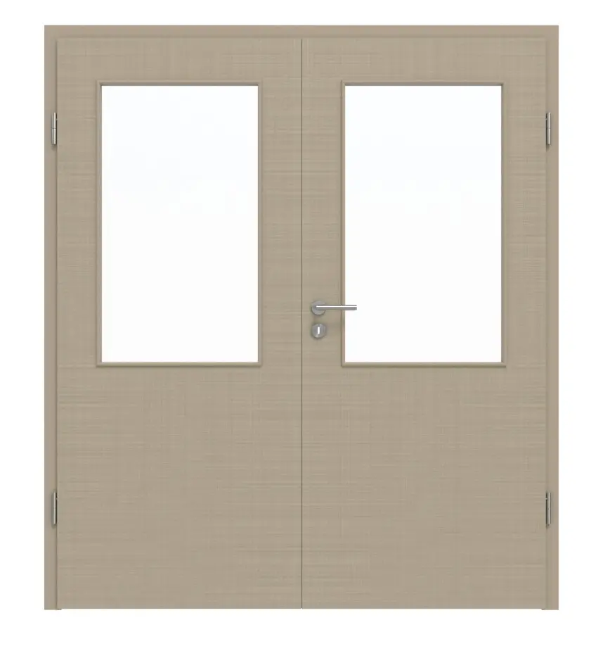 Widok frontowy drzwi dwuskrzydłowych LA 7 Cotton like taupe (kolor ciemnoszaro-brązowy) Basic z ościeżnicą - Huga
