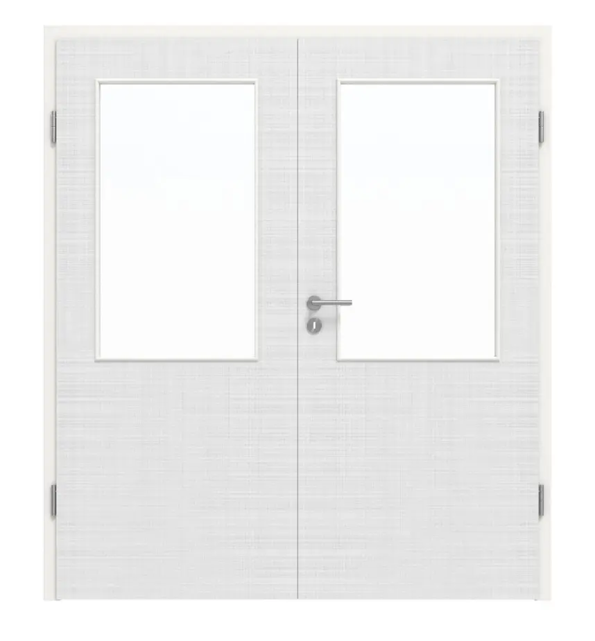Widok frontowy drzwi dwuskrzydłowe LA 7 biel bawełniana Basic z ościeżnicą - Huga