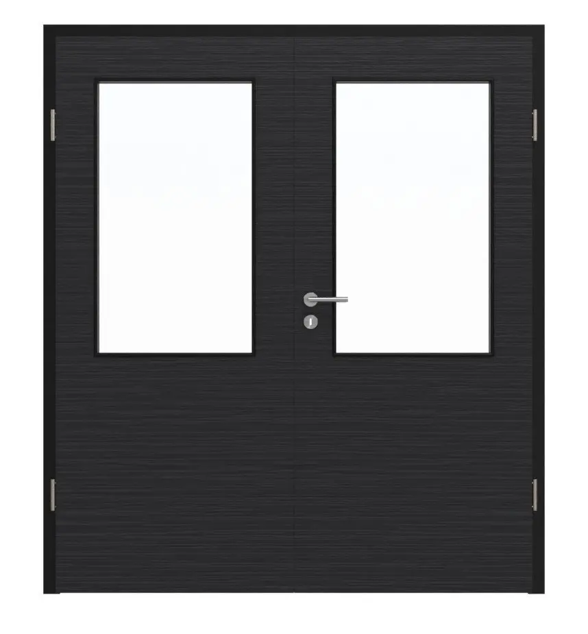 Widok frontowy drzwi dwuskrzydłowych HÖRMANN, Łupek czarny Proline Concepto z przeszkleniem LA 7 i ościeżnicą